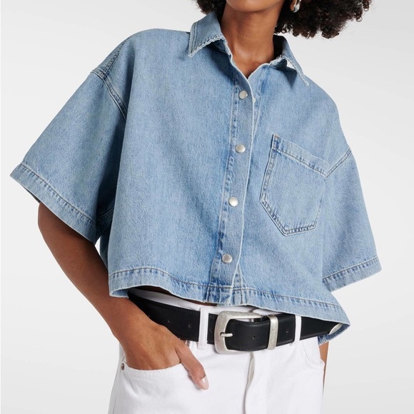 Agolde Rona Boxed Crop Denim Button Down Shirt - Picture 2 of 5